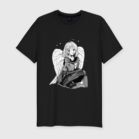 Мужская футболка хлопок Slim с принтом Милый ангелочек аниме в Екатеринбурге, 92% хлопок, 8% лайкра | приталенный силуэт, круглый вырез ворота, длина до линии бедра, короткий рукав | 