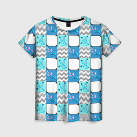 Женская футболка 3D с принтом Веточки и волнистые линии в Тюмени, 100% полиэфир ( синтетическое хлопкоподобное полотно) | прямой крой, круглый вырез горловины, длина до линии бедер | 