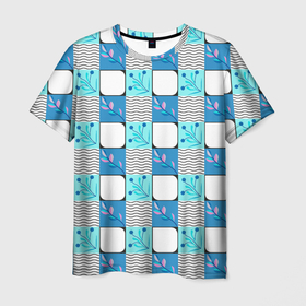 Мужская футболка 3D с принтом Веточки и волнистые линии в Тюмени, 100% полиэфир | прямой крой, круглый вырез горловины, длина до линии бедер | Тематика изображения на принте: 