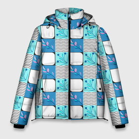 Мужская зимняя куртка 3D с принтом Веточки и волнистые линии в Тюмени, верх — 100% полиэстер; подкладка — 100% полиэстер; утеплитель — 100% полиэстер | длина ниже бедра, свободный силуэт Оверсайз. Есть воротник-стойка, отстегивающийся капюшон и ветрозащитная планка. 

Боковые карманы с листочкой на кнопках и внутренний карман на молнии. | Тематика изображения на принте: 