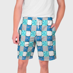 Мужские шорты 3D с принтом Веточки и волнистые линии в Тюмени,  полиэстер 100% | прямой крой, два кармана без застежек по бокам. Мягкая трикотажная резинка на поясе, внутри которой широкие завязки. Длина чуть выше колен | 