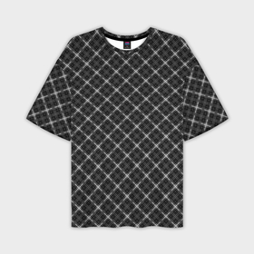 Мужская футболка oversize 3D с принтом Черно белый узор в косую клетку в Петрозаводске,  |  | 