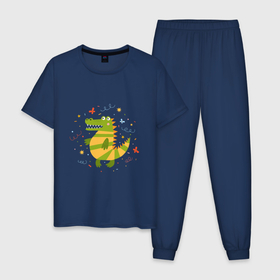 Мужская пижама хлопок с принтом Романтический дракон , 100% хлопок | брюки и футболка прямого кроя, без карманов, на брюках мягкая резинка на поясе и по низу штанин
 | 
