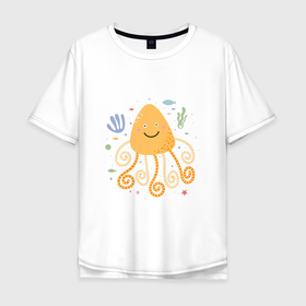 Мужская футболка хлопок Oversize с принтом Желтая медуза в Санкт-Петербурге, 100% хлопок | свободный крой, круглый ворот, “спинка” длиннее передней части | 
