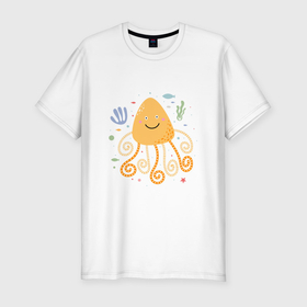 Мужская футболка хлопок Slim с принтом Желтая медуза в Санкт-Петербурге, 92% хлопок, 8% лайкра | приталенный силуэт, круглый вырез ворота, длина до линии бедра, короткий рукав | 
