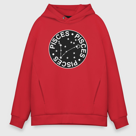Мужское худи Oversize хлопок с принтом Рыбы   знак зодиака в Рязани, френч-терри — 70% хлопок, 30% полиэстер. Мягкий теплый начес внутри —100% хлопок | боковые карманы, эластичные манжеты и нижняя кромка, капюшон на магнитной кнопке | Тематика изображения на принте: 