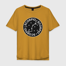 Мужская футболка хлопок Oversize с принтом Скорпион   знак зодиака , 100% хлопок | свободный крой, круглый ворот, “спинка” длиннее передней части | Тематика изображения на принте: 