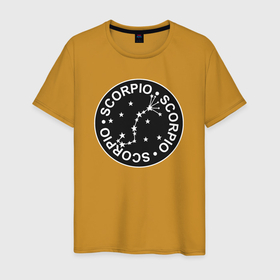 Мужская футболка хлопок с принтом Скорпион   знак зодиака в Курске, 100% хлопок | прямой крой, круглый вырез горловины, длина до линии бедер, слегка спущенное плечо. | Тематика изображения на принте: 