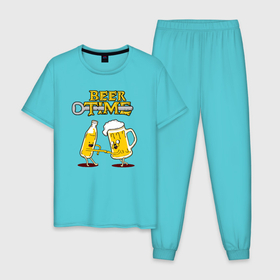 Мужская пижама хлопок с принтом Beer time в Кировске, 100% хлопок | брюки и футболка прямого кроя, без карманов, на брюках мягкая резинка на поясе и по низу штанин
 | 