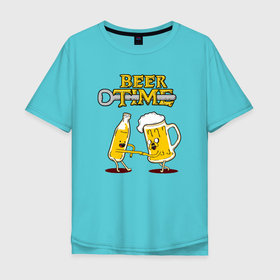 Мужская футболка хлопок Oversize с принтом Beer time , 100% хлопок | свободный крой, круглый ворот, “спинка” длиннее передней части | 