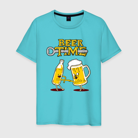 Мужская футболка хлопок с принтом Beer time , 100% хлопок | прямой крой, круглый вырез горловины, длина до линии бедер, слегка спущенное плечо. | 