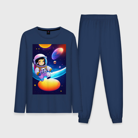 Мужская пижама с лонгсливом хлопок с принтом Мультяшный астронавт в Белгороде,  |  | 