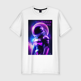 Мужская футболка хлопок Slim с принтом Космический астронавт в Белгороде, 92% хлопок, 8% лайкра | приталенный силуэт, круглый вырез ворота, длина до линии бедра, короткий рукав | 