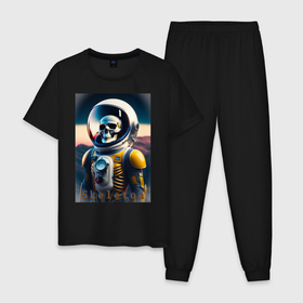 Мужская пижама хлопок с принтом Скелет космонавта в Тюмени, 100% хлопок | брюки и футболка прямого кроя, без карманов, на брюках мягкая резинка на поясе и по низу штанин
 | 