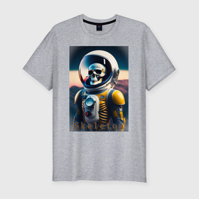 Мужская футболка хлопок Slim с принтом Скелет космонавта в Санкт-Петербурге, 92% хлопок, 8% лайкра | приталенный силуэт, круглый вырез ворота, длина до линии бедра, короткий рукав | 