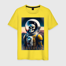 Мужская футболка хлопок с принтом Скелет космонавта в Тюмени, 100% хлопок | прямой крой, круглый вырез горловины, длина до линии бедер, слегка спущенное плечо. | 