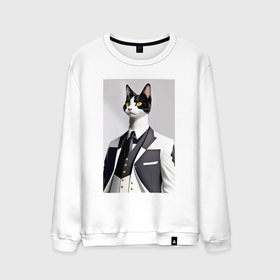 Мужской свитшот хлопок с принтом Чёрно белый кот в модном костюме в Петрозаводске, 100% хлопок |  | Тематика изображения на принте: 