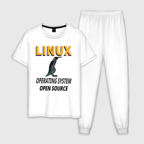 Мужская пижама хлопок с принтом Система Linux в Санкт-Петербурге, 100% хлопок | брюки и футболка прямого кроя, без карманов, на брюках мягкая резинка на поясе и по низу штанин
 | 