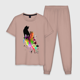Мужская пижама хлопок с принтом Кошка по имени Клякса   эскиз в Курске, 100% хлопок | брюки и футболка прямого кроя, без карманов, на брюках мягкая резинка на поясе и по низу штанин
 | 