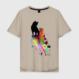 Мужская футболка хлопок Oversize с принтом Кошка по имени Клякса   эскиз в Тюмени, 100% хлопок | свободный крой, круглый ворот, “спинка” длиннее передней части | 