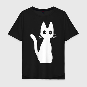 Мужская футболка хлопок Oversize с принтом Милый белый котёнок в Екатеринбурге, 100% хлопок | свободный крой, круглый ворот, “спинка” длиннее передней части | 