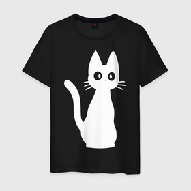 Мужская футболка хлопок с принтом Милый белый котёнок в Екатеринбурге, 100% хлопок | прямой крой, круглый вырез горловины, длина до линии бедер, слегка спущенное плечо. | 