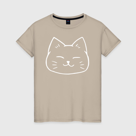 Женская футболка хлопок с принтом Довольная мордашка белого котёнка , 100% хлопок | прямой крой, круглый вырез горловины, длина до линии бедер, слегка спущенное плечо | Тематика изображения на принте: 