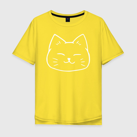 Мужская футболка хлопок Oversize с принтом Довольная мордашка белого котёнка в Екатеринбурге, 100% хлопок | свободный крой, круглый ворот, “спинка” длиннее передней части | 