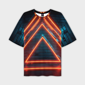 Мужская футболка oversize 3D с принтом Треугольные неоновые линии в Санкт-Петербурге,  |  | 