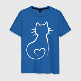 Мужская футболка хлопок с принтом Белый кот и сердце в Екатеринбурге, 100% хлопок | прямой крой, круглый вырез горловины, длина до линии бедер, слегка спущенное плечо. | 