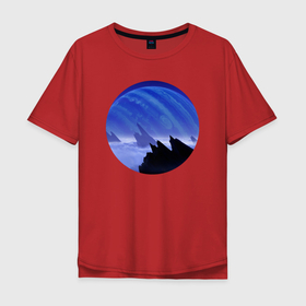 Мужская футболка хлопок Oversize с принтом Скалы и планета в Тюмени, 100% хлопок | свободный крой, круглый ворот, “спинка” длиннее передней части | 