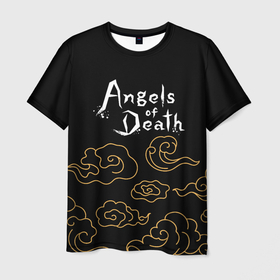 Мужская футболка 3D с принтом Angels of Death anime clouds в Курске, 100% полиэфир | прямой крой, круглый вырез горловины, длина до линии бедер | 
