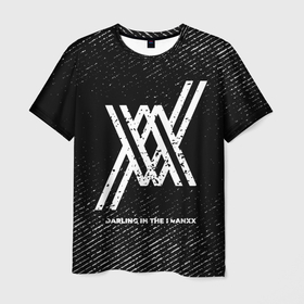 Мужская футболка 3D с принтом Darling in the FranXX с потертостями на темном фоне в Екатеринбурге, 100% полиэфир | прямой крой, круглый вырез горловины, длина до линии бедер | 