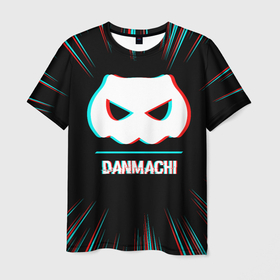 Мужская футболка 3D с принтом Символ DanMachi в стиле glitch на темном фоне в Белгороде, 100% полиэфир | прямой крой, круглый вырез горловины, длина до линии бедер | Тематика изображения на принте: 