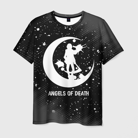 Мужская футболка 3D с принтом Angels of Death glitch на темном фоне в Курске, 100% полиэфир | прямой крой, круглый вырез горловины, длина до линии бедер | Тематика изображения на принте: 