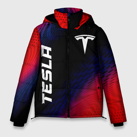 Мужская зимняя куртка 3D с принтом Tesla красный карбон в Петрозаводске, верх — 100% полиэстер; подкладка — 100% полиэстер; утеплитель — 100% полиэстер | длина ниже бедра, свободный силуэт Оверсайз. Есть воротник-стойка, отстегивающийся капюшон и ветрозащитная планка. 

Боковые карманы с листочкой на кнопках и внутренний карман на молнии. | Тематика изображения на принте: 