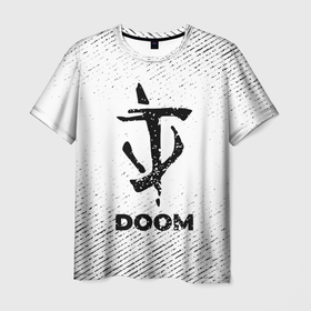 Мужская футболка 3D с принтом Doom с потертостями на светлом фоне в городе Новоалтайск, 100% полиэфир | прямой крой, круглый вырез горловины, длина до линии бедер | Тематика изображения на принте: 