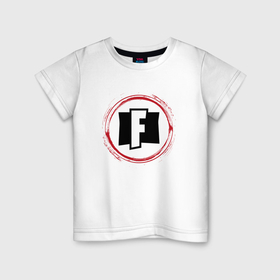 Детская футболка хлопок с принтом Символ Fortnite и красная краска вокруг в Кировске, 100% хлопок | круглый вырез горловины, полуприлегающий силуэт, длина до линии бедер | 