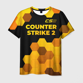 Мужская футболка 3D с принтом Counter Strike 2   gold gradient: символ сверху в Екатеринбурге, 100% полиэфир | прямой крой, круглый вырез горловины, длина до линии бедер | 