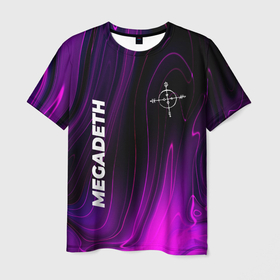 Мужская футболка 3D с принтом Megadeth violet plasma , 100% полиэфир | прямой крой, круглый вырез горловины, длина до линии бедер | 