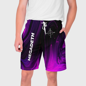 Мужские шорты 3D с принтом Megadeth violet plasma в Санкт-Петербурге,  полиэстер 100% | прямой крой, два кармана без застежек по бокам. Мягкая трикотажная резинка на поясе, внутри которой широкие завязки. Длина чуть выше колен | 