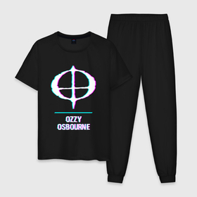 Мужская пижама хлопок с принтом Ozzy Osbourne glitch rock в Тюмени, 100% хлопок | брюки и футболка прямого кроя, без карманов, на брюках мягкая резинка на поясе и по низу штанин
 | 