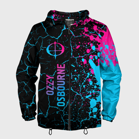 Мужская ветровка 3D с принтом Ozzy Osbourne   neon gradient: по вертикали в Екатеринбурге, 100% полиэстер | подол и капюшон оформлены резинкой с фиксаторами, два кармана без застежек по бокам, один потайной карман на груди | 
