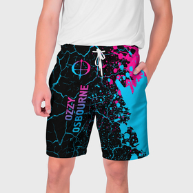 Мужские шорты 3D с принтом Ozzy Osbourne   neon gradient: по вертикали в Тюмени,  полиэстер 100% | прямой крой, два кармана без застежек по бокам. Мягкая трикотажная резинка на поясе, внутри которой широкие завязки. Длина чуть выше колен | 