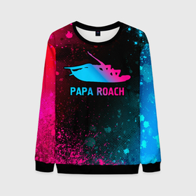 Мужской свитшот 3D с принтом Papa Roach   neon gradient в Тюмени, 100% полиэстер с мягким внутренним слоем | круглый вырез горловины, мягкая резинка на манжетах и поясе, свободная посадка по фигуре | 