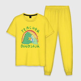 Мужская пижама хлопок с принтом Teacher dinosaur в Белгороде, 100% хлопок | брюки и футболка прямого кроя, без карманов, на брюках мягкая резинка на поясе и по низу штанин
 | 