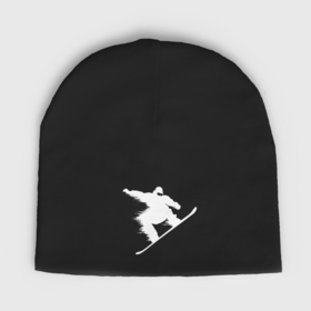 Мужская шапка демисезонная с принтом Белый силуэт сноубордиста в Курске,  |  | Тематика изображения на принте: 