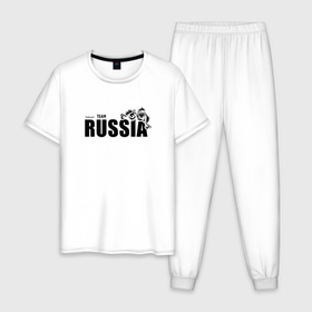 Мужская пижама хлопок с принтом National team of Russia , 100% хлопок | брюки и футболка прямого кроя, без карманов, на брюках мягкая резинка на поясе и по низу штанин
 | 