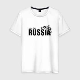 Мужская футболка хлопок с принтом National team of Russia в Тюмени, 100% хлопок | прямой крой, круглый вырез горловины, длина до линии бедер, слегка спущенное плечо. | Тематика изображения на принте: 
