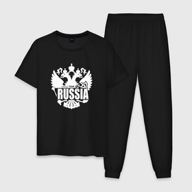 Мужская пижама хлопок с принтом Russia national team   сборная России , 100% хлопок | брюки и футболка прямого кроя, без карманов, на брюках мягкая резинка на поясе и по низу штанин
 | 